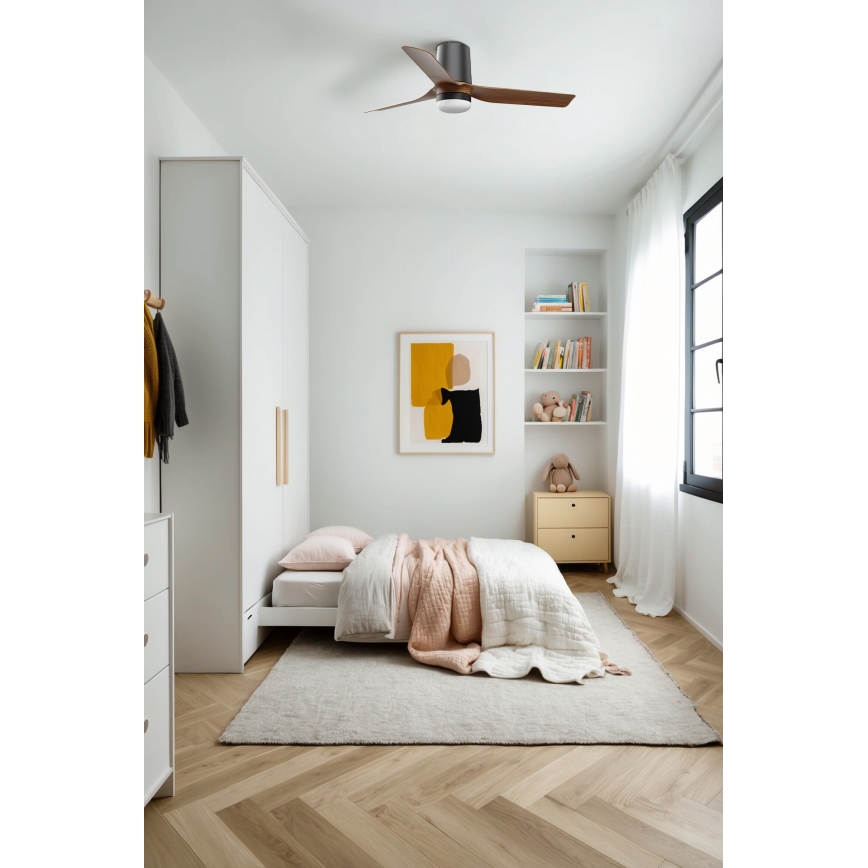 FARO 33835-1TW - Aptumšojams LED griestu ventilators MINI PUNT TUB ar 10W LED/230V, 2700/3000/4000K, Ø 90 cm, brūns/melns + tālvadības pults