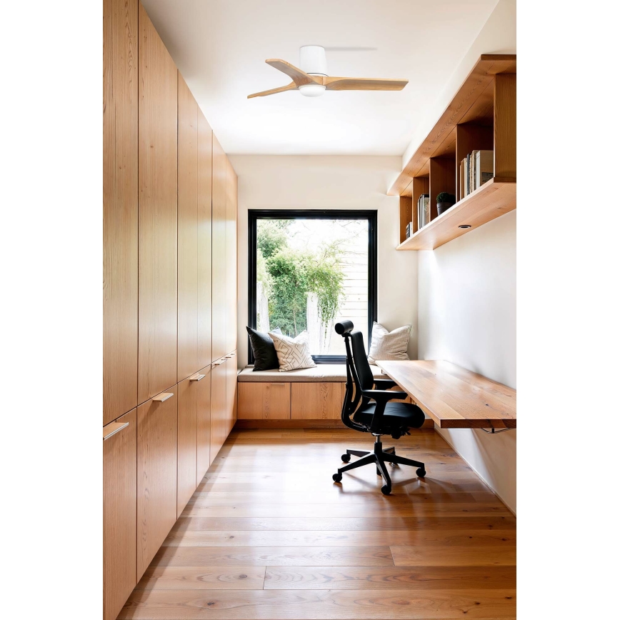 FARO 33836-1TW - LED regulējams griestu ventilators HEYWOOD TUB ar LED/10W/230V 2700/3000/4000K priede/balts Ø 90 cm + tālvadība