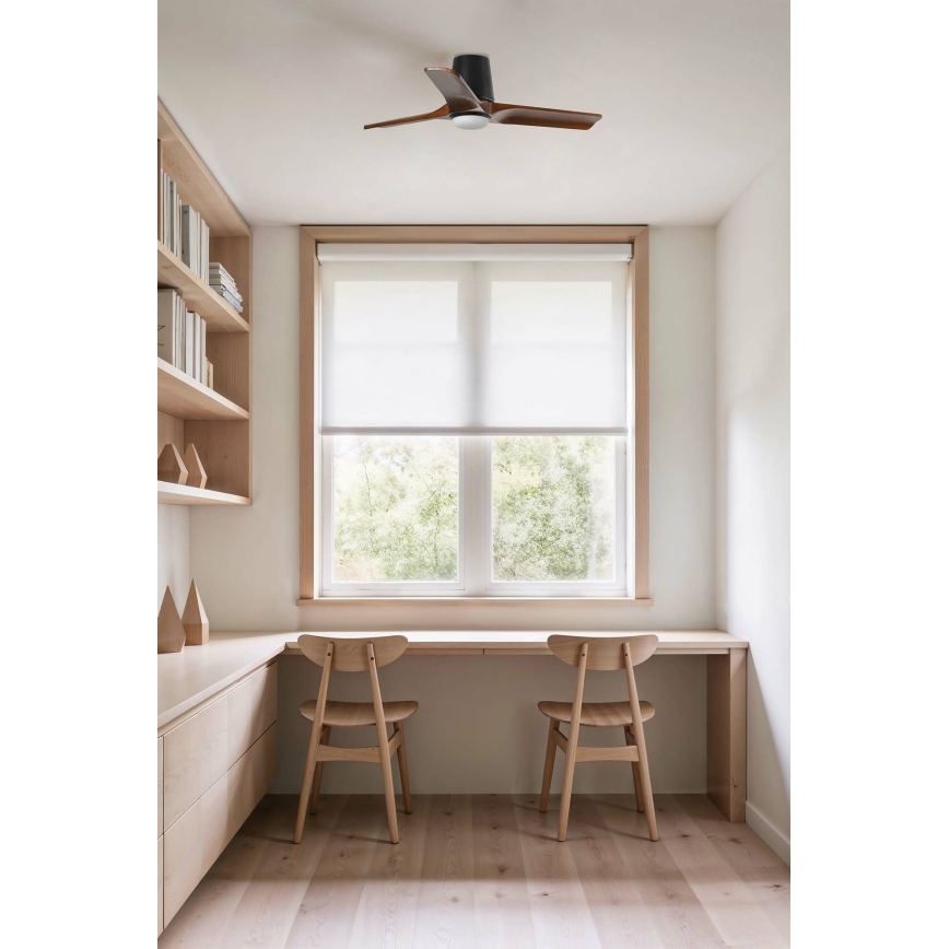 FARO 33837-1TW - LED dimmējams griestu ventilators HEYWOOD TUB ar LED/10W/230V 2700/3000/4000K priede/melns Ø 90 cm + tālvadības pults