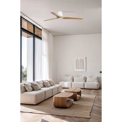 FARO 33838WT-1TW - LED regulējams griestu ventilators HEYWOOD TUB L LED/10W/230V 2700/3000/4000K priede/balta Ø 132 cm Wi-Fi Tuya + tālvadība
