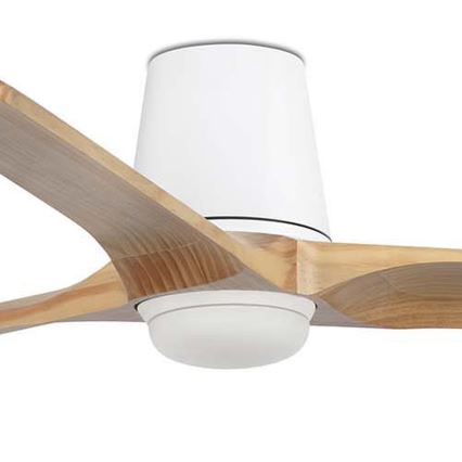 FARO 33838WT-1TW - LED regulējams griestu ventilators HEYWOOD TUB L LED/10W/230V 2700/3000/4000K priede/balta Ø 132 cm Wi-Fi Tuya + tālvadība