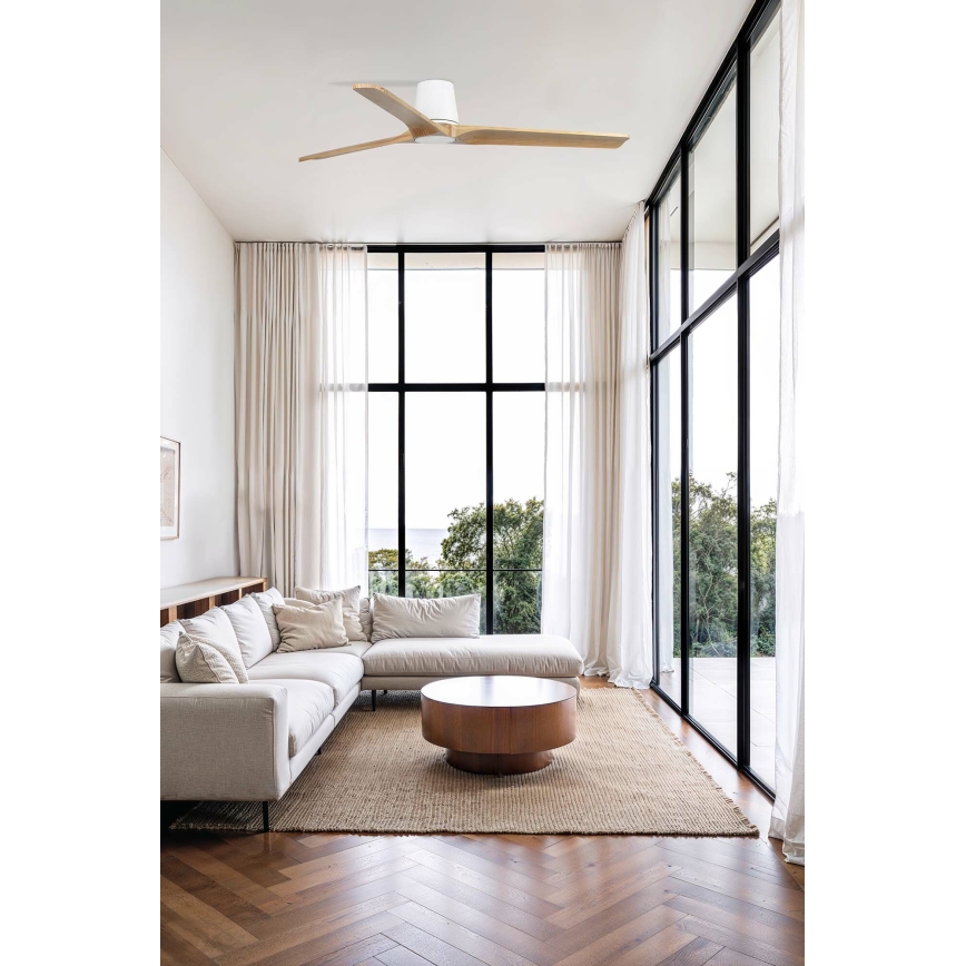 FARO 33838WT - Griestu ventilators HEYWOOD TUB L priede/balta d. 132 cm Wi-Fi Tuya + tālvadības pults