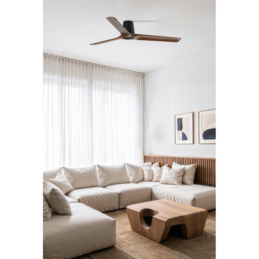 FARO 33839WT - Griestu ventilators HEYWOOD TUB L priede/melna d. 132 cm Wi-Fi Tuya + tālvadības pults