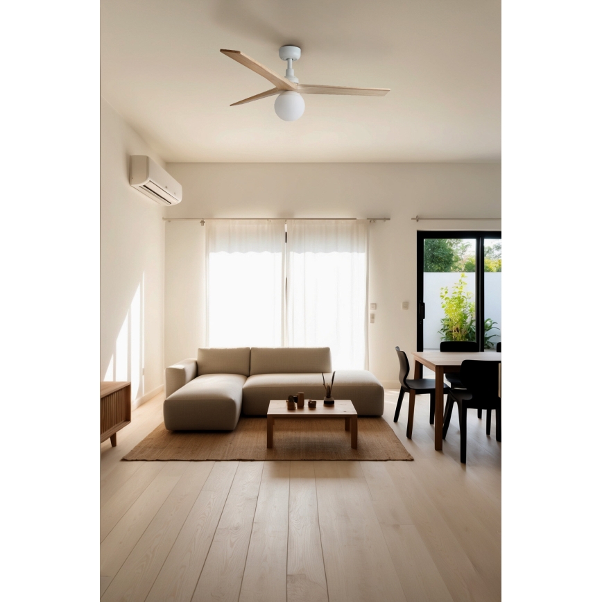 FARO 34280-11L - Griestu ventilators KLIM M 1xE27/15W/230V priede/balta d. 125 cm + tālvadības pults