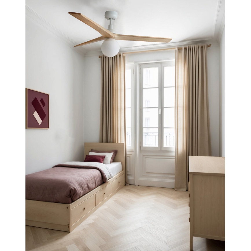 FARO 34280WT-11L - Griestu ventilators KLIM M 1xE27/15W/230V koks/balta d. 125 cm Wi-Fi Tuya + tālvadības pults