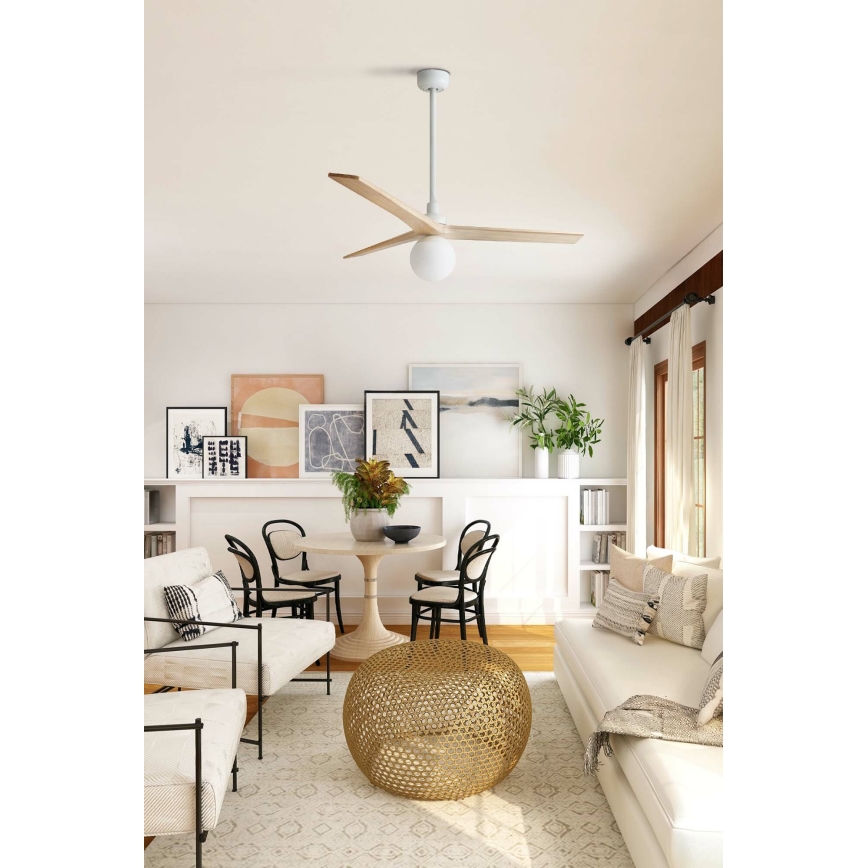FARO 34280WT-11L - Griestu ventilators KLIM M 1xE27/15W/230V koks/balta d. 125 cm Wi-Fi Tuya + tālvadības pults