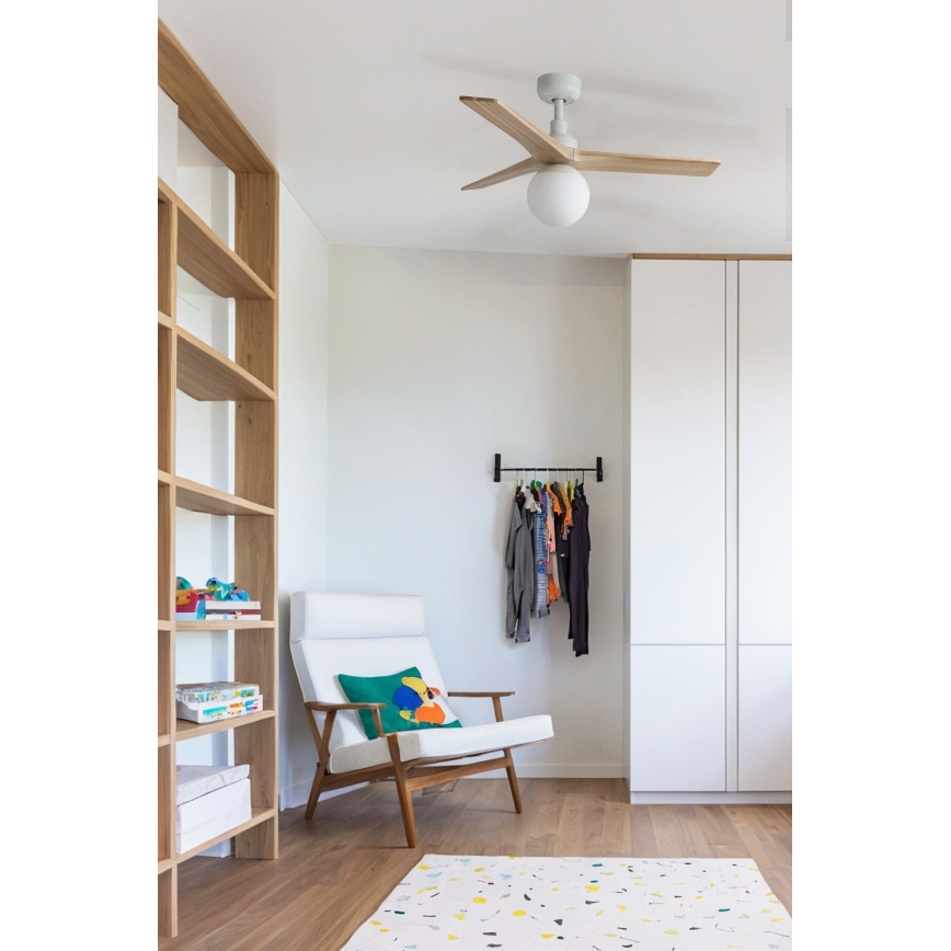 FARO 34281WT-11L - Griestu ventilators KLIM S 1xE27/15W/230V priede/balta d. 92,5 cm Wi-Fi Tuya + tālvadības pults