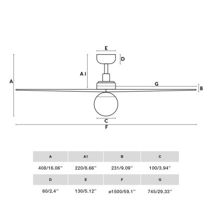 FARO 34282WT-11L - Griestu ventilators KLIM L 1xE27/15W/230V koks/melna d. 150 cm Wi-Fi Tuya + tālvadības pults