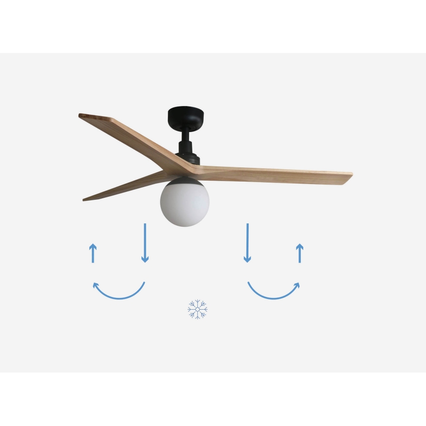 FARO 34283-11L - Griestu ventilators KLIM M 1xE27/15W/230V priede/melna d. 125 cm + tālvadības pults