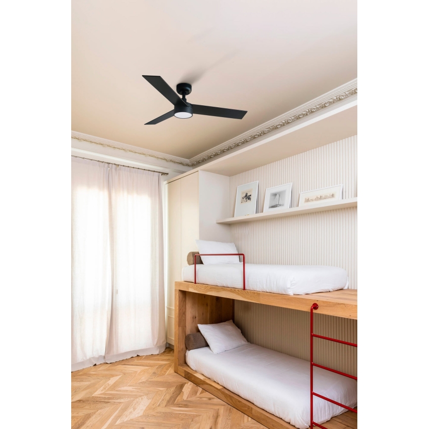 FARO 34296-1TW - LED Aptumšojams griestu ventilators RUDDER S LED/18W/230V 2700/4000/6500K d. 106 cm melna + tālvadības pults