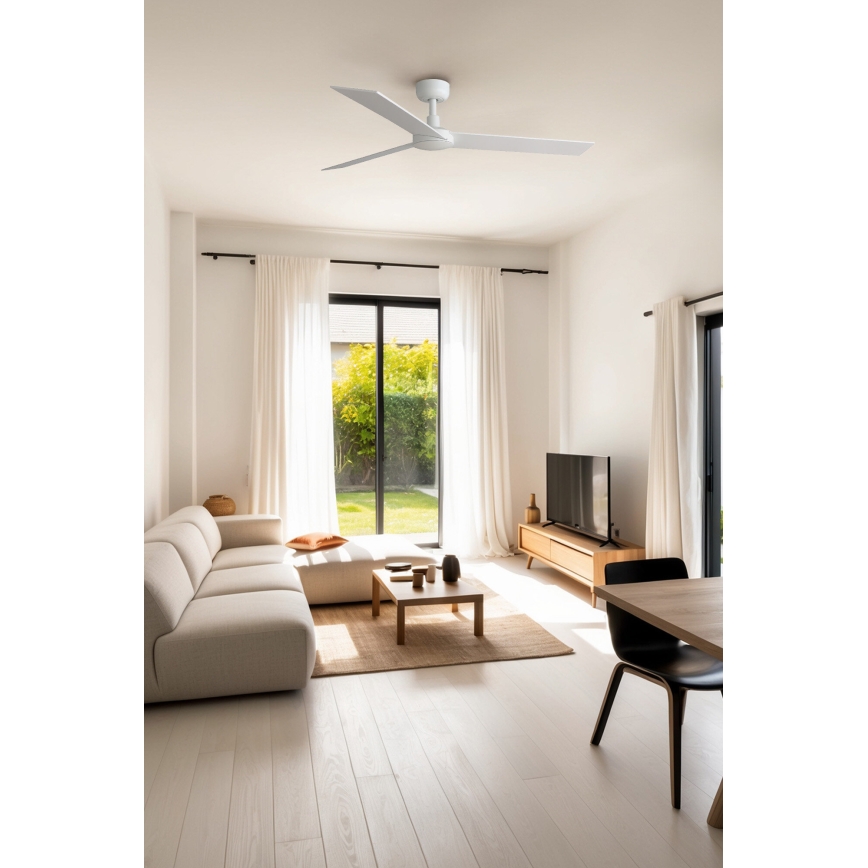 FARO 34297WT - Griestu ventilators RUDDER L balta/bēša d. 132 cm Wi-Fi Tuya + tālvadības pults