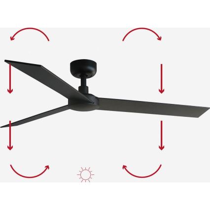 FARO 34298WP - Griestu ventilators RUDDER L melna d. 132 cm SMART + tālvadības pults