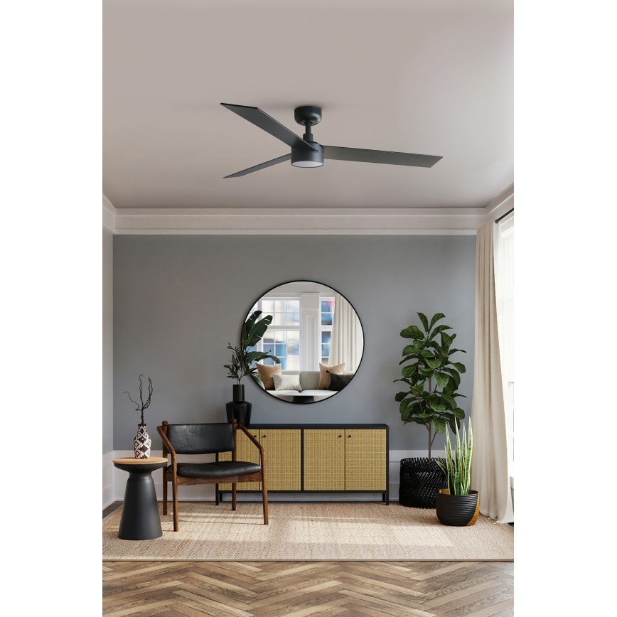 FARO 34298WT-1TW - LED Aptumšojams griestu ventilators RUDDER L LED/18W/230V 2700/4350/6000K melna d. 132 cm Wi-Fi Tuya + tālvadības pults