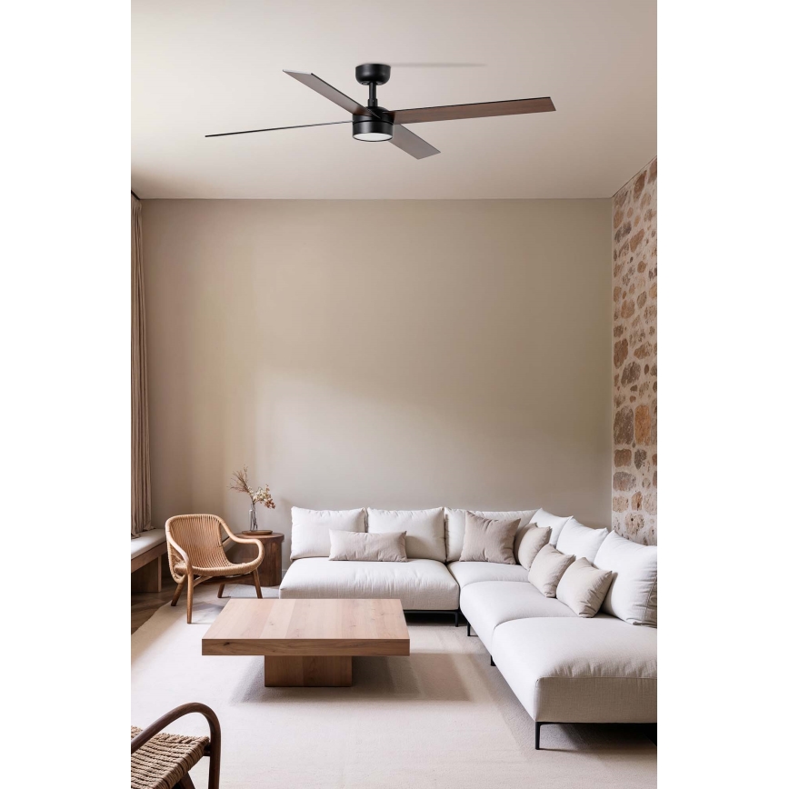 FARO 34356WT1S - LED dimējamais griestu ventilators RUDDER L LED/18W/230V 2700/3000/4000K Ø 132 cm brūns/melns Wi‑Fi Tuya + tālvadība