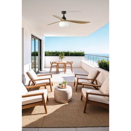 FARO 34360WT-11L - Griestu ventilators OUTWOOD L 1xE27/15W/230V brūna/melna d. 150 cm Wi-Fi Tuya IP44 + tālvadības pults