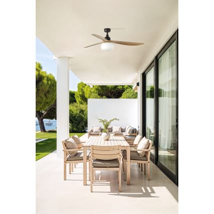 FARO 34360WT-11L - Griestu ventilators OUTWOOD L 1xE27/15W/230V brūna/melna d. 150 cm Wi-Fi Tuya IP44 + tālvadības pults