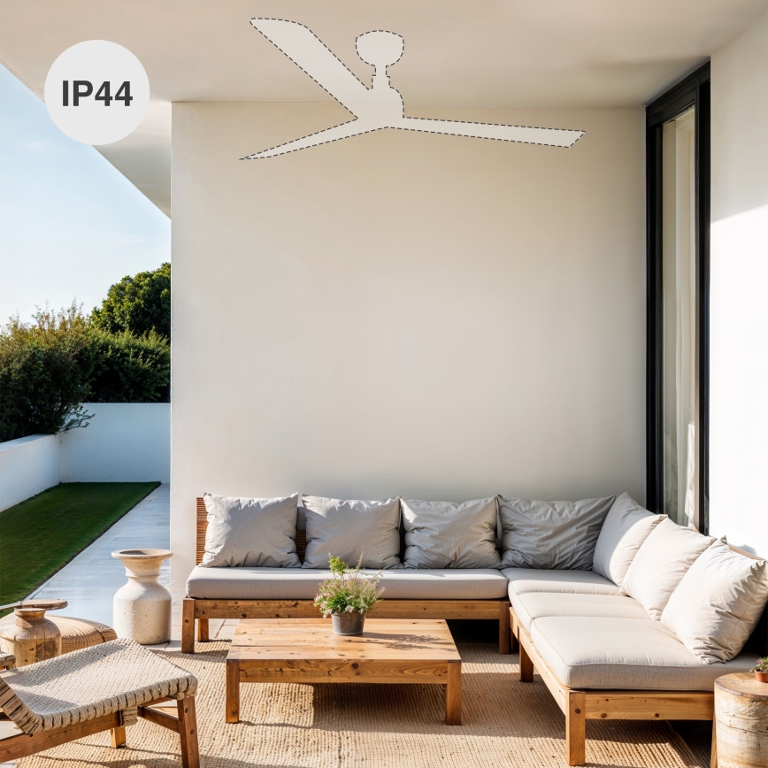 FARO 34360WT-11L - Griestu ventilators OUTWOOD L 1xE27/15W/230V brūna/melna d. 150 cm Wi-Fi Tuya IP44 + tālvadības pults