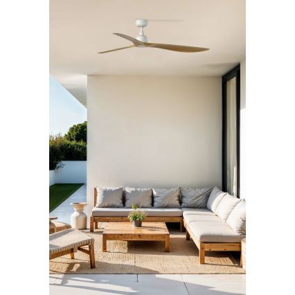 FARO 34361 - Griestu ventilators OUTWOOD L brūna/balta d. 150 cm IP44 + tālvadības pults