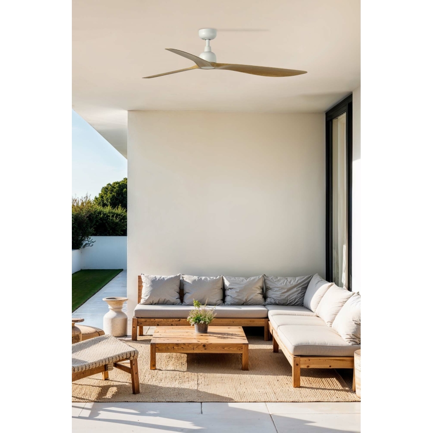 FARO 34361 - Griestu ventilators OUTWOOD L brūna/balta d. 150 cm IP44 + tālvadības pults