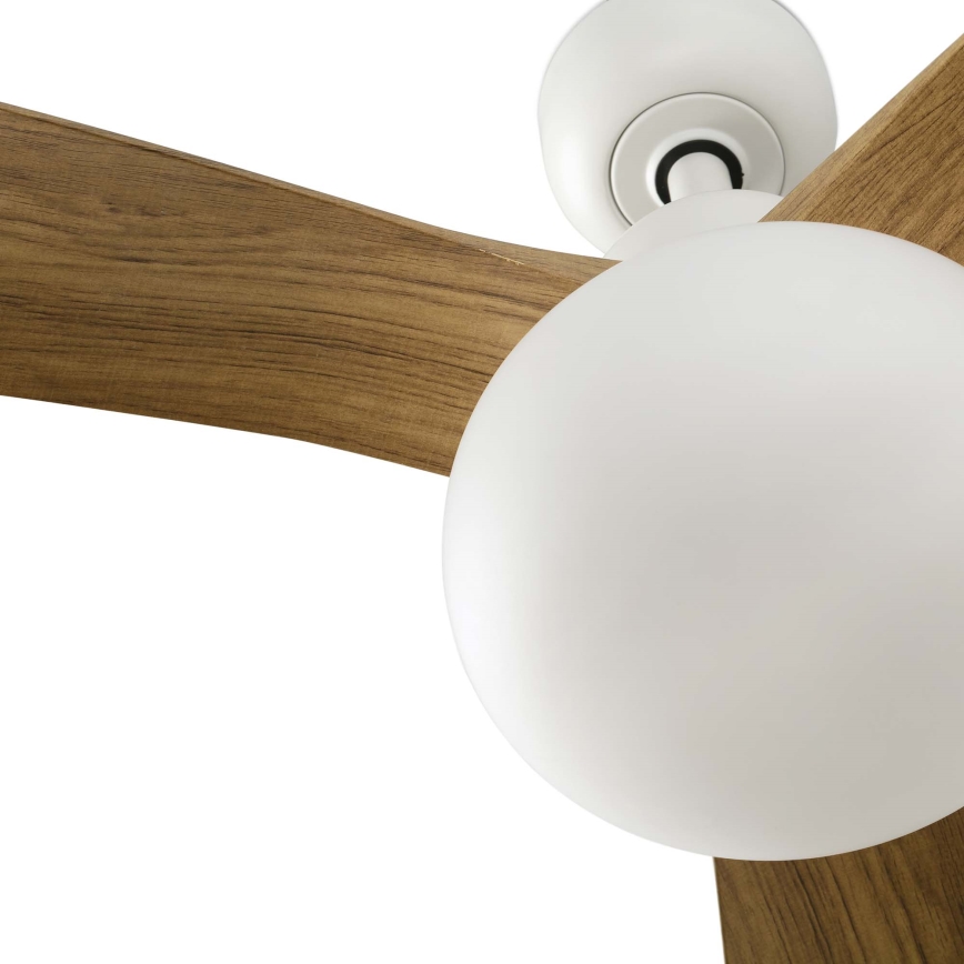 FARO 34361WT-11L - Piekaramais ventilators OUTWOOD L 1xE27/15W/230V brūna/balta 150 cm Wi-Fi Tuya IP44 + tālvadība