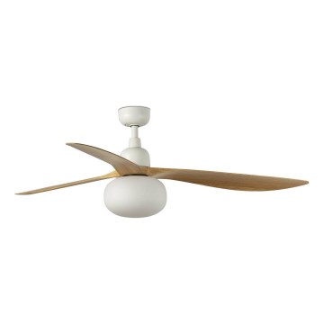 FARO 34361WT-11L - Piekaramais ventilators OUTWOOD L 1xE27/15W/230V brūna/balta 150 cm Wi-Fi Tuya IP44 + tālvadība