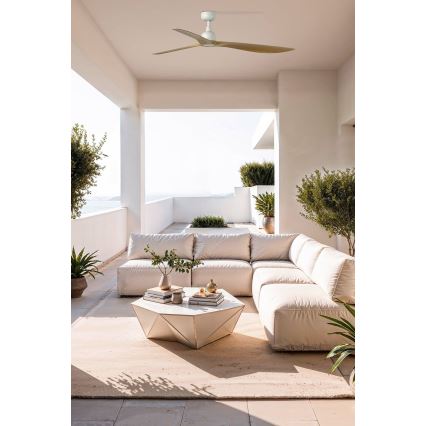 FARO 34361WT - Griestu ventilators OUTWOOD L brūna/balta d. 150 cm Wi-Fi Tuya IP44 + tālvadības pults