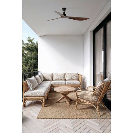 FARO 34362WT - Griestu ventilators OUTWOOD L brūna/melna d. 150 cm Wi-Fi Tuya IP44 + tālvadības pults