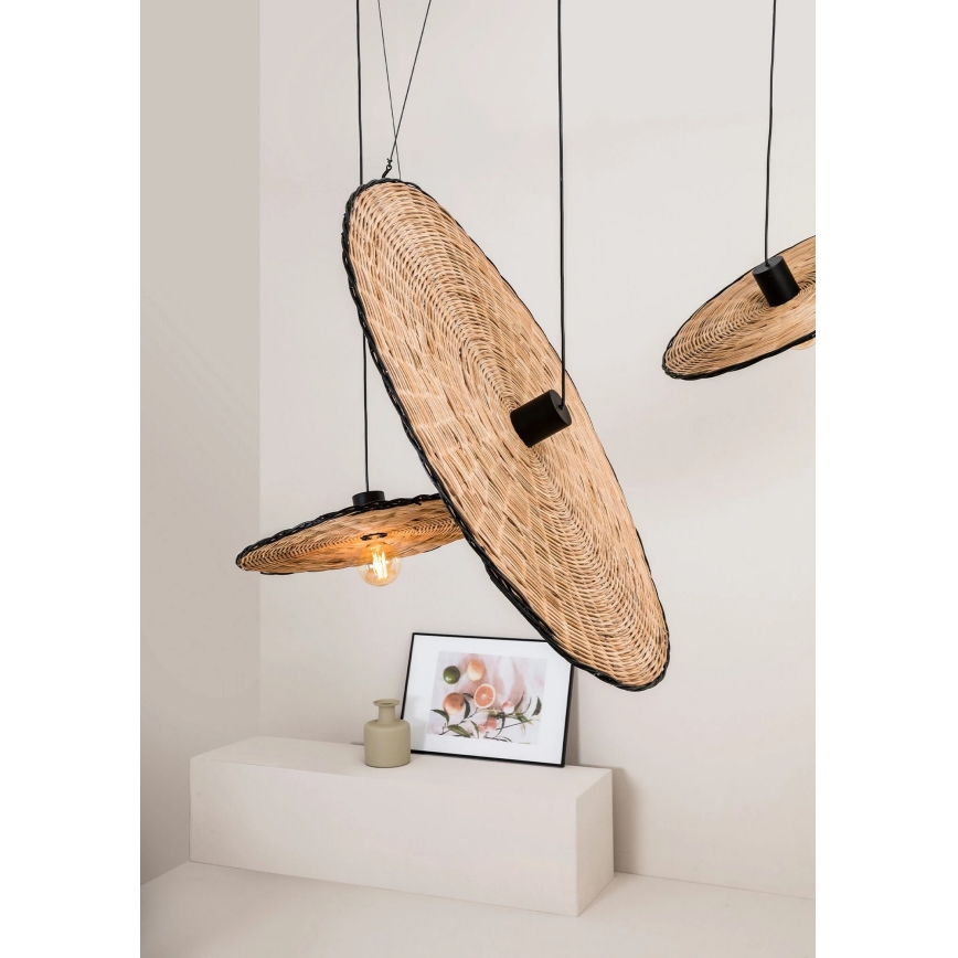 FARO 68590-70 - Lustra ar auklu COSTAS 1xE27/15W/230V d. 100 cm melna/rotanga