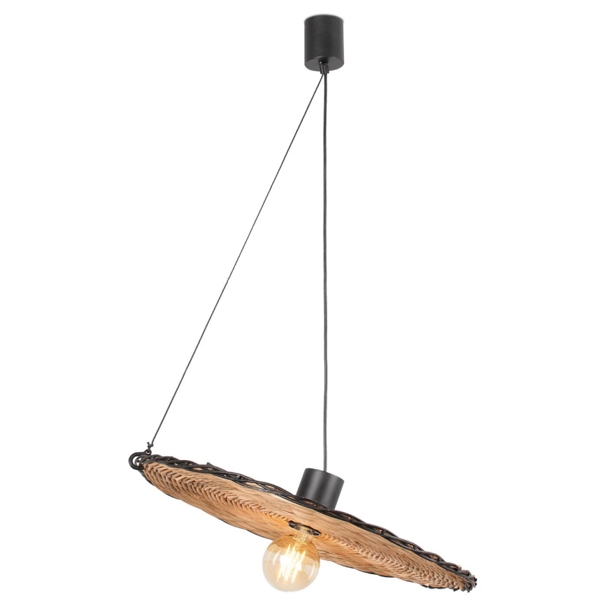 FARO 68590-70 - Lustra ar auklu COSTAS 1xE27/15W/230V d. 100 cm melna/rotanga