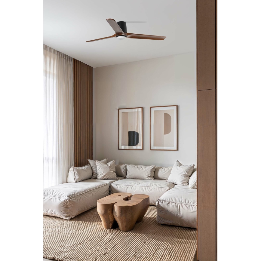 FARO 33839WT-1TW - LED Aptumšojams griestu ventilators HEYWOOD TUB L LED/10W/230V 2700/4000/6000K priede/melna d. 132 cm Wi-Fi Tuya + tālvadības pults