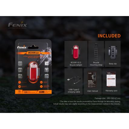 Fenix BC05RV20 - LED Uzlādējams velosipēda lukturītis LED/USB IP66 15 lm 120 hrs