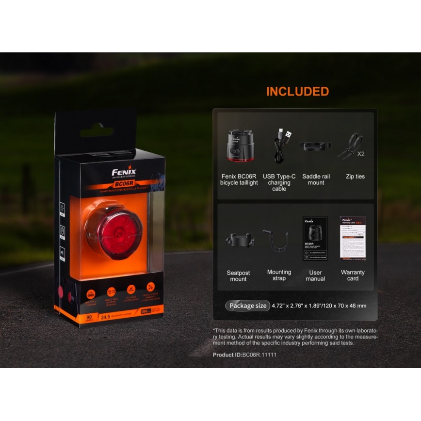Fenix BC06R - LED Aptumšojama uzlādējama velosipēdu lampa LED/USB IP66 90 lm 24,5 h 560 mAh