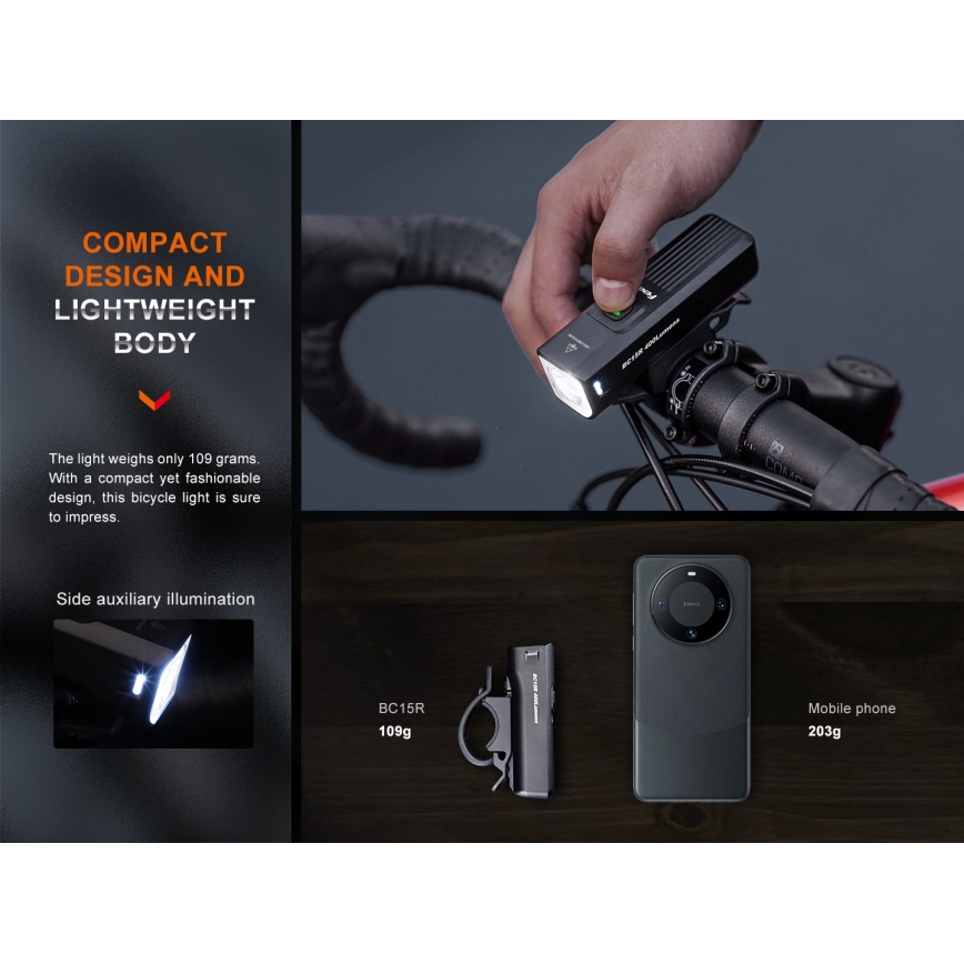 Fenix BC15R - LED Aptumšojama uzlādējama velosipēdu lampa LED/USB IP66 400 spīdīgs 31,5 h 2600 mAh