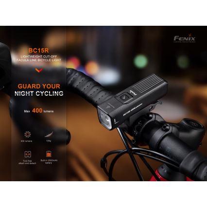 Fenix BC15R - LED Aptumšojama uzlādējama velosipēdu lampa LED/USB IP66 400 spīdīgs 31,5 h 2600 mAh