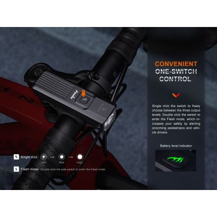 Fenix BC15R - LED Aptumšojama uzlādējama velosipēdu lampa LED/USB IP66 400 spīdīgs 31,5 h 2600 mAh