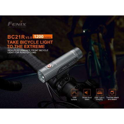 Fenix BC21RV30 - LED Uzlādējama velosipēda lampa LED/USB IP68 1200 lm 33 h
