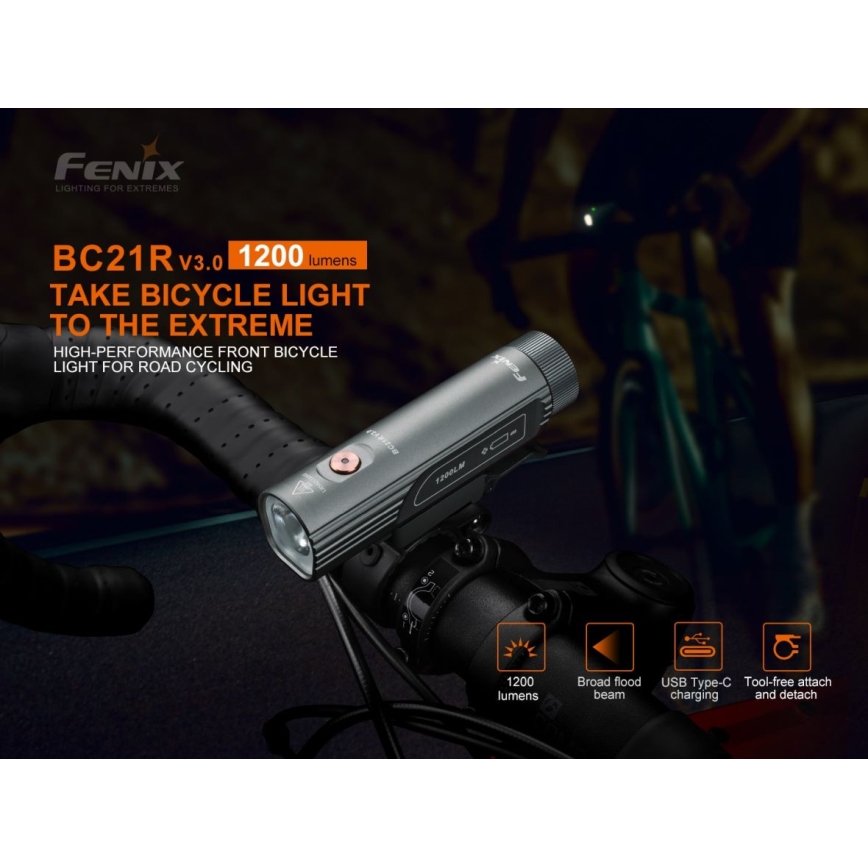 Fenix BC21RV30 - LED Uzlādējama velosipēda lampa LED/USB IP68 1200 lm 33 h