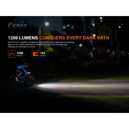 Fenix BC21RV30 - LED Uzlādējama velosipēda lampa LED/USB IP68 1200 lm 33 h