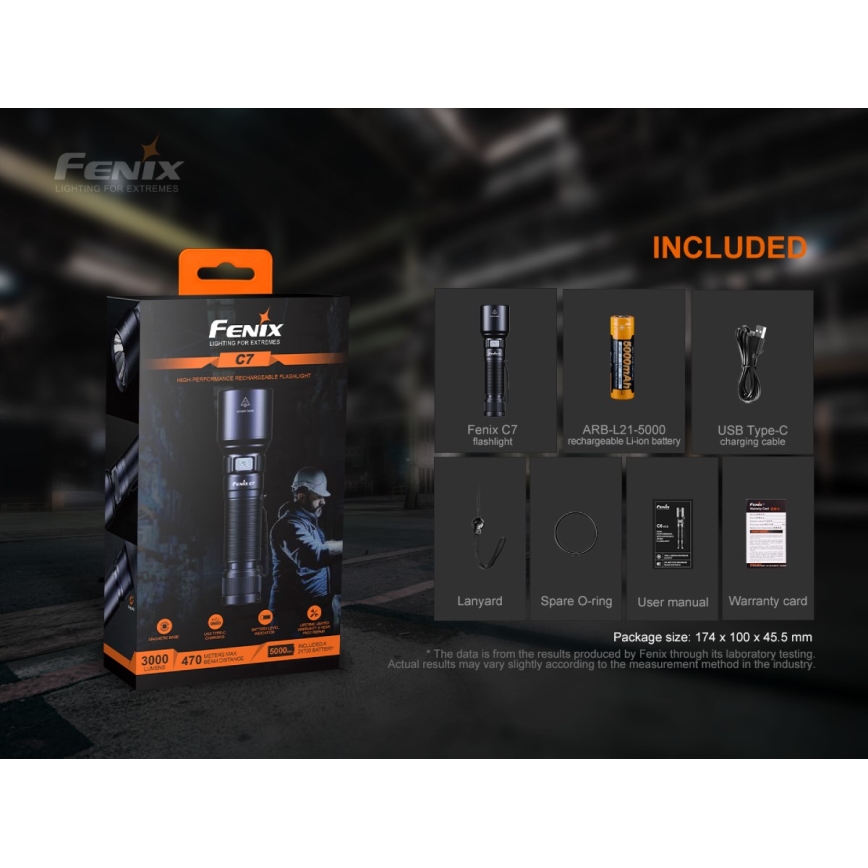 Fenix C7 - LED uzlādējamais lukturis ar regulējamu spilgtumu LED/1x21700 IP68 3000 lm 68 h