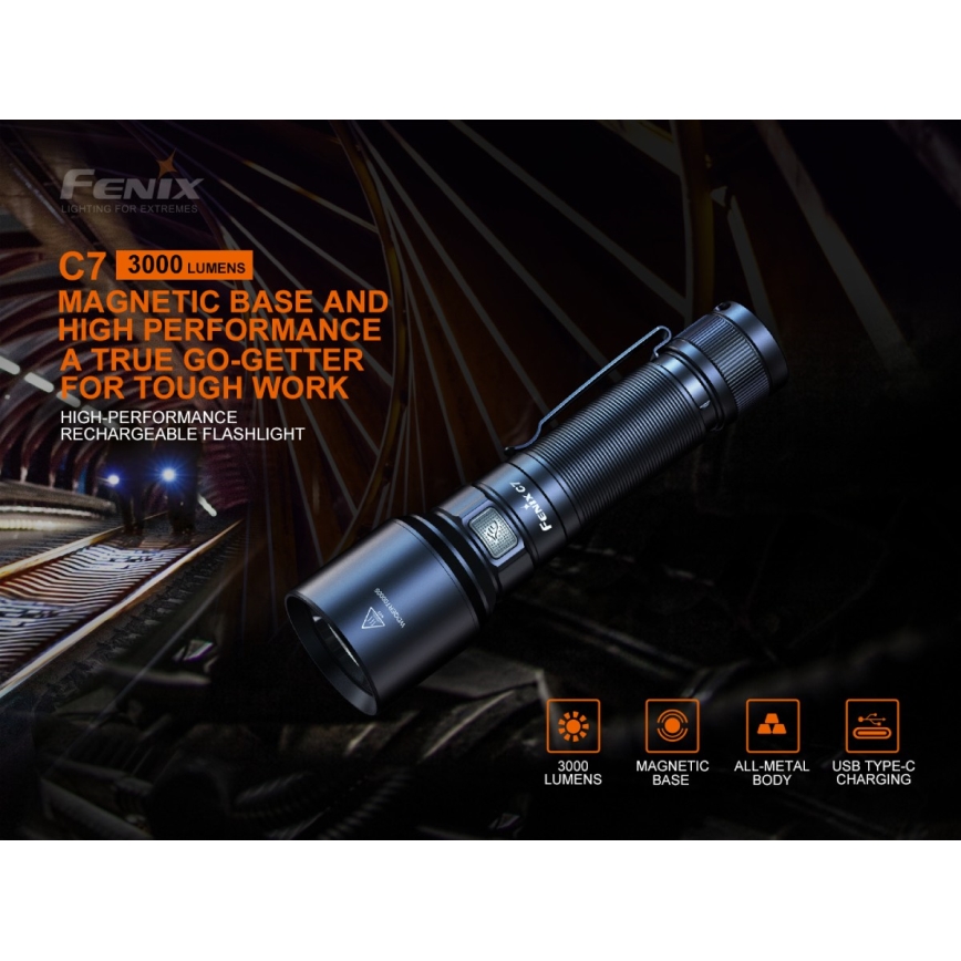 Fenix C7 - LED uzlādējamais lukturis ar regulējamu spilgtumu LED/1x21700 IP68 3000 lm 68 h