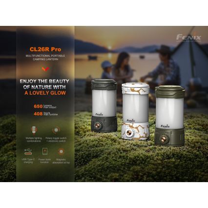 Fenix CL26RPROCAM - LED Aptumšojama pārvietojams uzlādējams lampa LED/USB IP66 650 lm 408 h 5000 mAh pelēka