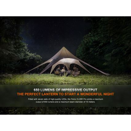 Fenix CL26RPROCAM - LED Aptumšojama pārvietojams uzlādējams lampa LED/USB IP66 650 lm 408 h 5000 mAh pelēka