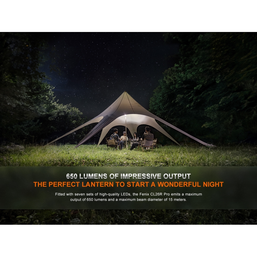 Fenix CL26RPROCAM - LED Aptumšojama pārvietojams uzlādējams lampa LED/USB IP66 650 lm 408 h 5000 mAh pelēka
