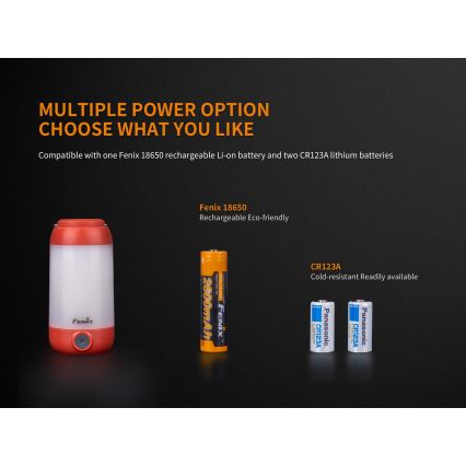 Fenix CL26RRED - LED Aptumšojama pārvietojams uzlādējams lampa LED/USB/2xCR123A IP66 400 spīdīgs 400 h 2600 mAh oranža
