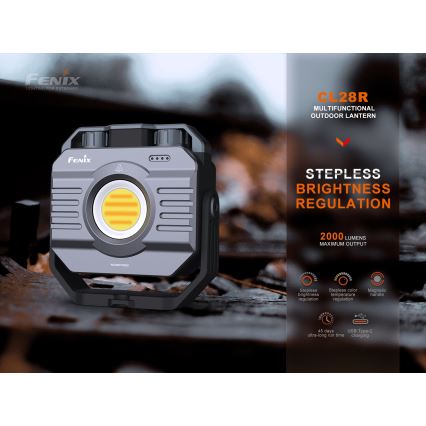 Fenix CL28R - LED Aptumšojama uzlādējams Prožektors ar lādētājakumulators LED/USB IP66 2000 spīdīgs 360 h 10000 mAh