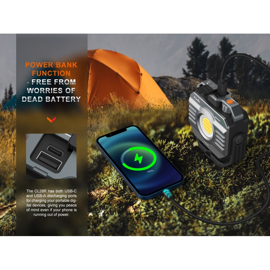 Fenix CL28R - LED Aptumšojama uzlādējams Prožektors ar lādētājakumulators LED/USB IP66 2000 spīdīgs 360 h 10000 mAh