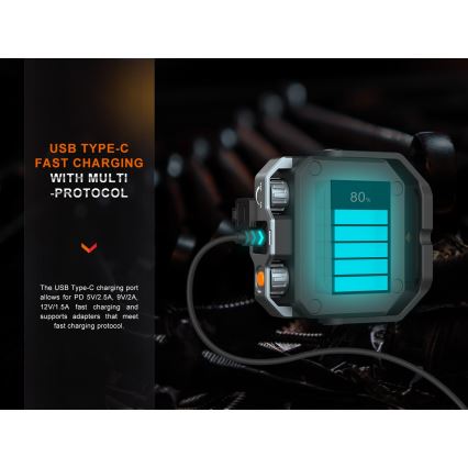 Fenix CL28R - LED Aptumšojama uzlādējams Prožektors ar lādētājakumulators LED/USB IP66 2000 spīdīgs 360 h 10000 mAh