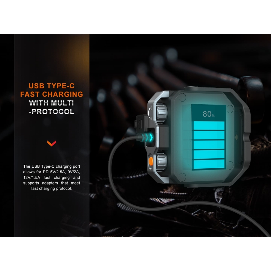 Fenix CL28R - LED Aptumšojama uzlādējams Prožektors ar lādētājakumulators LED/USB IP66 2000 spīdīgs 360 h 10000 mAh