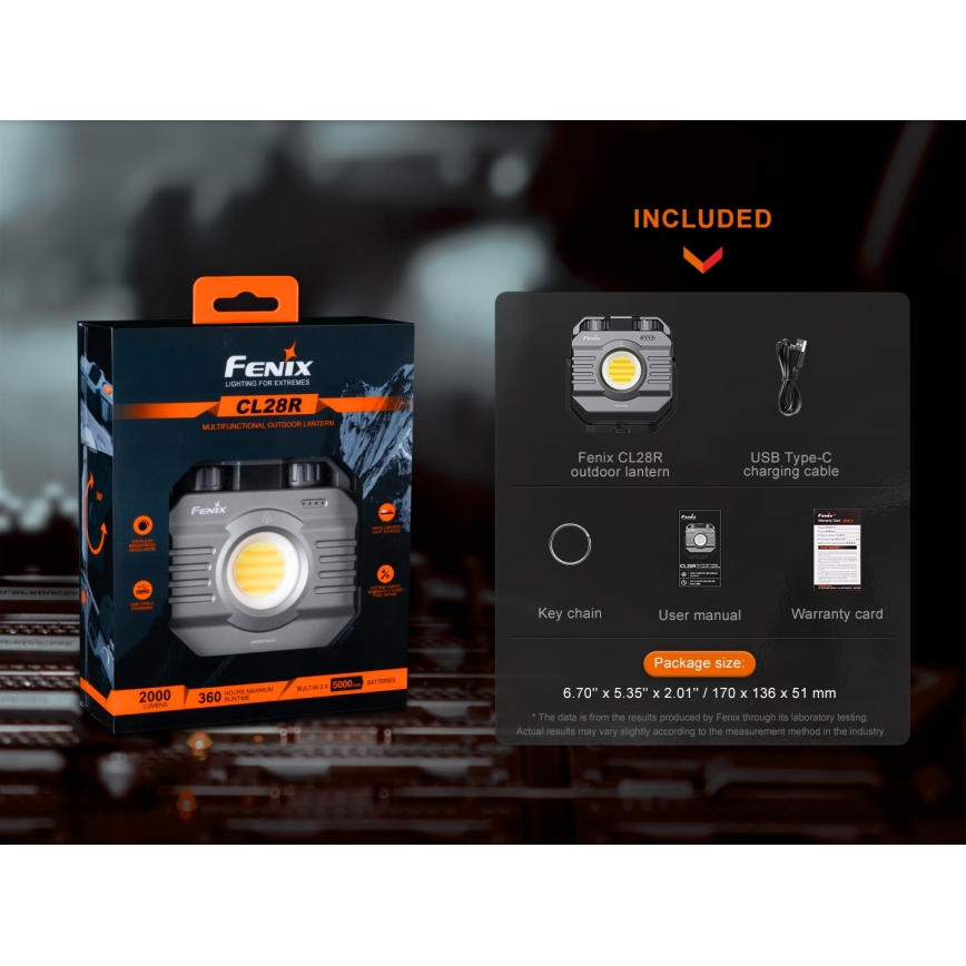 Fenix CL28R - LED Aptumšojama uzlādējams Prožektors ar lādētājakumulators LED/USB IP66 2000 spīdīgs 360 h 10000 mAh
