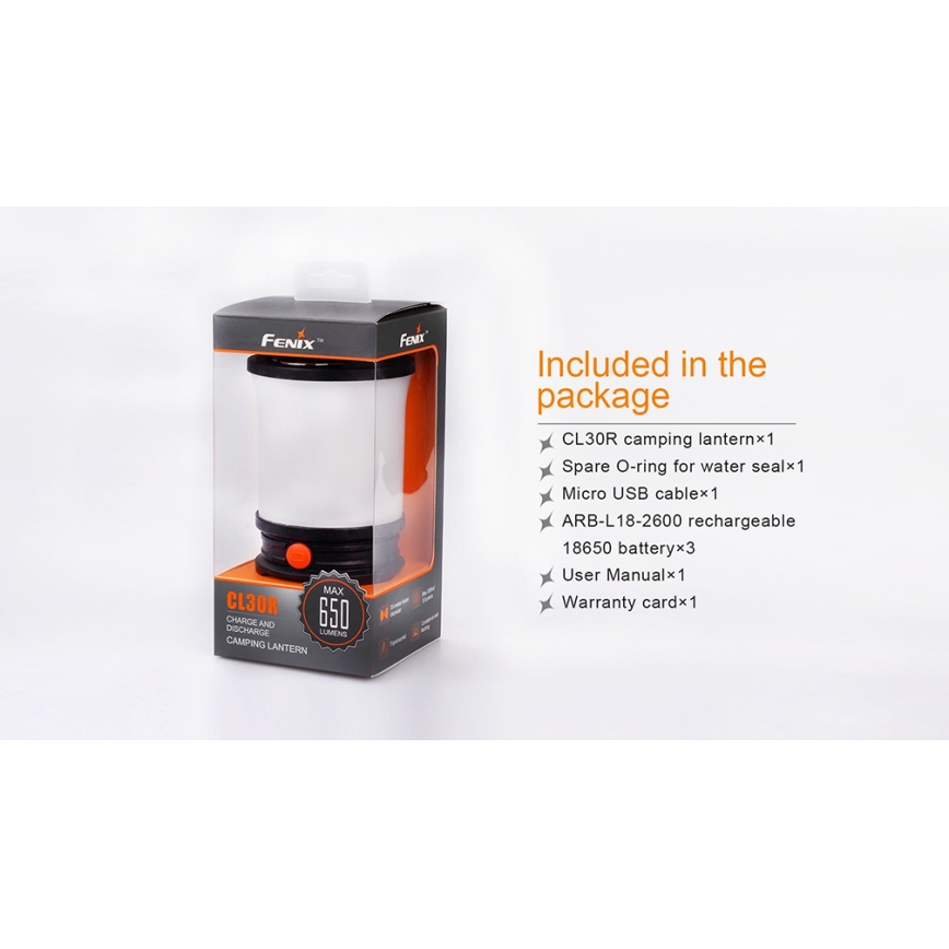 Fenix CL30R - LED Pārnēsājama uzlādējama lampa LED/USB/6xCR123A IPX7 650 lm 300 h 2600 mAh